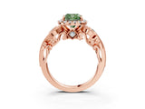 Rose gold Fancy Green Cushion Cut Halo Diamond Ring with Milgrain and Bezel Accents on a Split Shank Band_15