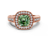 Rose gold Fancy Green Cushion  Cut Halo Diamond Ring with Pavé Band and Four-Prong Setting_69