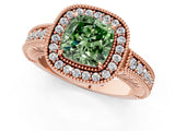 Rose gold Fancy Green Cushion  Cut Halo Diamond Ring with Pavé Band and Four-Prong Setting_70