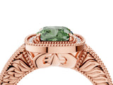 Rose gold Fancy Green Cushion  Cut Halo Diamond Ring with Pavé Band and Four-Prong Setting_73
