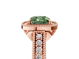 Rose gold Fancy Green Cushion  Cut Halo Diamond Ring with Pavé Band and Four-Prong Setting_74