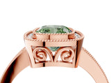 Rose gold Fancy Green Cushion  Cut Halo Diamond Ring with Pavé Band and Milgrain Prong Setting_37