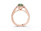 Rose gold Fancy Green Cushion Cut Halo Diamond Ring with Pavé Band and Three-Prong Setting_3