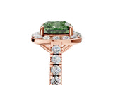 Rose gold Fancy Green Cushion Cut Halo Diamond Ring with Pavé Band and Three-Prong Setting_5