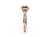 Rose gold Fancy Green Cushion Cut Halo Diamond Ring with Pavé Band_2