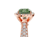 Rose gold Fancy Green Cushion Cut Halo Diamond Ring with Pavé Band_5