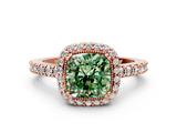 Rose gold Fancy Green Cushion  Cut Halo Diamond Ring with Pave Band and Four-Prong Setting_24