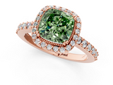 Rose gold Fancy Green Cushion  Cut Halo Diamond Ring with Pave Band and Four-Prong Setting_25