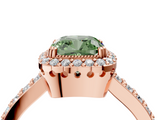 Rose gold Fancy Green Cushion  Cut Halo Diamond Ring with Pave Band and Four-Prong Setting_28
