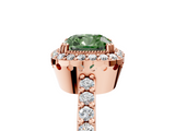 Rose gold Fancy Green Cushion  Cut Halo Diamond Ring with Pave Band and Four-Prong Setting_29