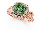 Rose gold Fancy Green Cushion  Cut Halo Diamond Ring with Scrollwork Band and Four-Prong Setting_103