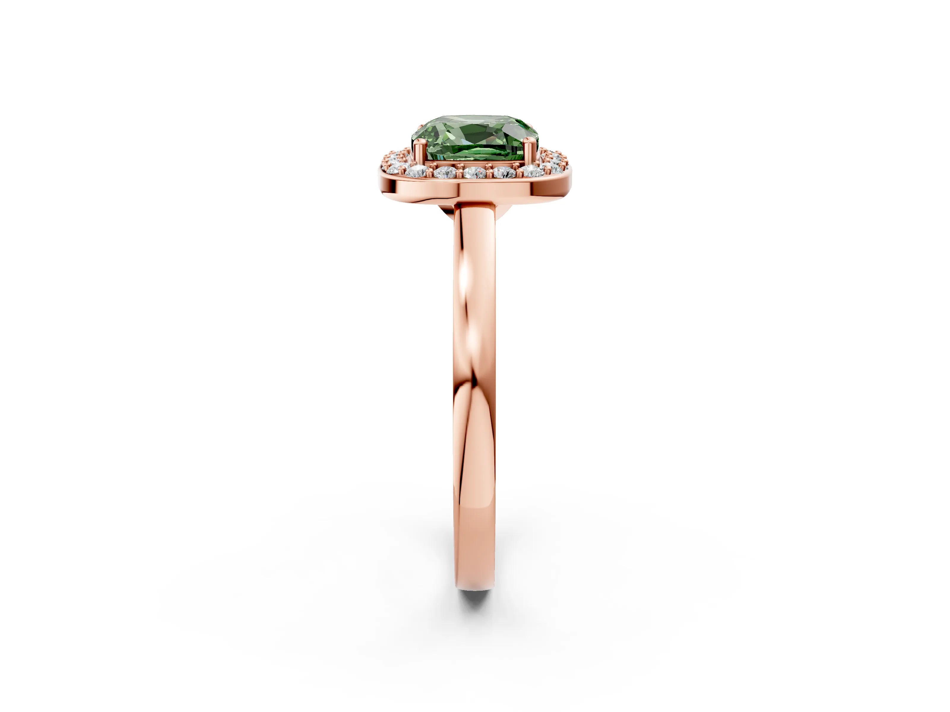 Rose gold Fancy Green Cushion Cut Halo Diamond Ring with Solitaire Band and Prong Setting_2
