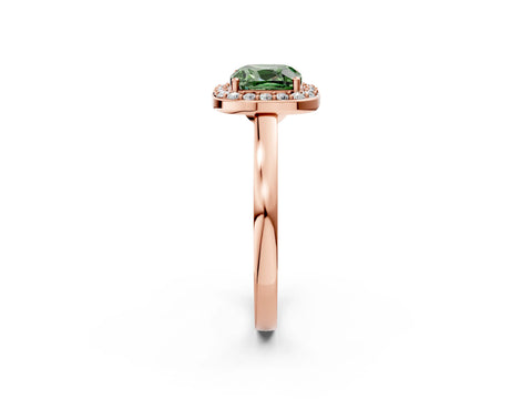 Rose gold Fancy Green Cushion Cut Halo Diamond Ring with Solitaire Band and Prong Setting_2