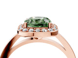 Rose gold Fancy Green Cushion Cut Halo Diamond Ring with Solitaire Band and Prong Setting_4