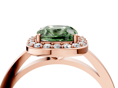 Rose gold Fancy Green Cushion Cut Halo Diamond Ring with Solitaire Band and Prong Setting_4
