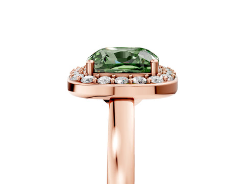 Rose gold Fancy Green Cushion Cut Halo Diamond Ring with Solitaire Band and Prong Setting_5