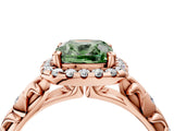Rose gold Fancy Green Cushion Cut Halo Diamond Solitaire with Filigree Band and Four-Prong Setting_4