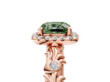 Rose gold Fancy Green Cushion Cut Halo Diamond Solitaire with Filigree Band and Four-Prong Setting_5