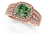 Rose gold Fancy Green Cushion Cut Halo Diamond Split Shank Ring with Prong Setting_1