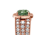 Rose gold Fancy Green Cushion Cut Halo Diamond Split Shank Ring with Prong Setting_11