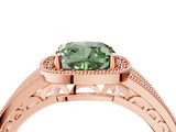 Rose gold Fancy Green Cushion Cut Halo Diamond Split Shank Ring with Prong Setting_4