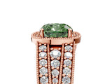 Rose gold Fancy Green Cushion Cut Halo Diamond Split Shank Ring with Prong Setting_5