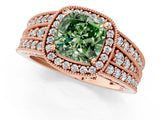 Rose gold Fancy Green Cushion Cut Halo Diamond Split Shank Ring with Prong Setting_7