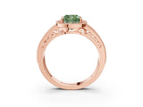 Rose gold Fancy Green Cushion Cut Halo Diamond Split Shank Ring with Prong Setting_9