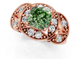 Rose gold Fancy Green Cushion Cut Halo Milgrain Diamond Engagement Ring with Leaf Band and Four-Prong Setting_1