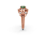 Rose gold Fancy Green Cushion Cut Halo Milgrain Diamond Engagement Ring with Leaf Band and Four-Prong Setting_2