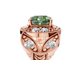 Rose gold Fancy Green Cushion Cut Halo Milgrain Diamond Engagement Ring with Leaf Band and Four-Prong Setting_5