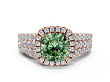 Rose gold Fancy Green Cushion Cut Halo Pavé Diamond Engagement Ring with Split Shank and Four-Prong Setting_3