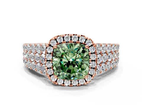 Rose gold Fancy Green Cushion Cut Halo Pavé Diamond Engagement Ring with Split Shank and Four-Prong Setting_3