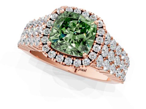 Rose gold Fancy Green Cushion Cut Halo Pavé Diamond Engagement Ring with Split Shank and Four-Prong Setting_4