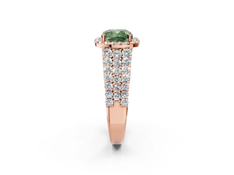 Rose gold Fancy Green Cushion Cut Halo Pavé Diamond Engagement Ring with Split Shank and Four-Prong Setting_5