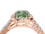 Rose gold Fancy Green Cushion Cut Halo Pavé Diamond Engagement Ring with Split Shank and Four-Prong Setting_7