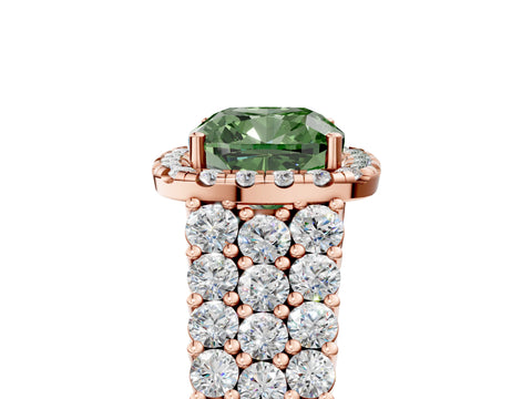 Rose gold Fancy Green Cushion Cut Halo Pavé Diamond Engagement Ring with Split Shank and Four-Prong Setting_8
