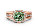 Rose gold Fancy Green Cushion  Cut Halo Pave Band Four-Prong Ring_49