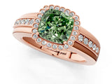 Rose gold Fancy Green Cushion  Cut Halo Pave Band Four-Prong Ring_50