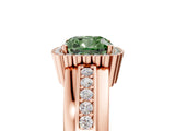 Rose gold Fancy Green Cushion  Cut Halo Pave Band Four-Prong Ring_54