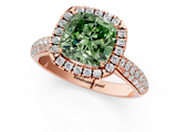 Rose gold Fancy Green Cushion  Cut Halo Pave Band Four-Prong Setting Ring_38
