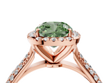 Rose gold Fancy Green Cushion  Cut Halo Pave Band Four-Prong Setting Ring_41