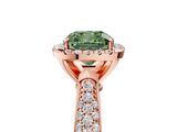 Rose gold Fancy Green Cushion  Cut Halo Pave Band Four-Prong Setting Ring_42