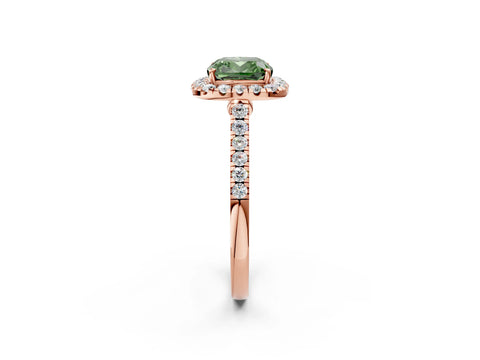 Rose gold Fancy Green Cushion Cut Halo Pave Diamond Engagement Ring with Four-Prong Setting_2