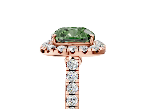 Rose gold Fancy Green Cushion Cut Halo Pave Diamond Engagement Ring with Four-Prong Setting_5