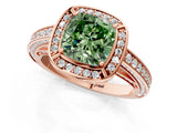 Rose gold Fancy Green Cushion  Cut Halo Pave Split Shank Prong Setting Ring_33