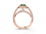 Rose gold Fancy Green Cushion  Cut Halo Pave Split Shank Prong Setting Ring_35