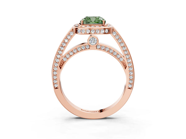 Rose gold Fancy Green Cushion  Cut Halo Pave Split Shank Prong Setting Ring