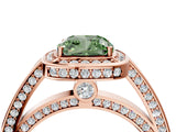 Rose gold Fancy Green Cushion  Cut Halo Pave Split Shank Prong Setting Ring_36