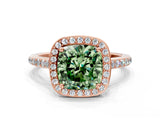 Rose gold Fancy Green Cushion Cut Halo Round Diamond Pavé Band with Four-Prong Setting_3